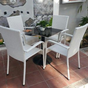 Bàn Ghế Cafe Giả Mây Baso Trắng - BGCVP03