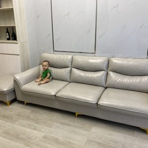 Sofa Da Simili Khung Gỗ Dâu Màu Ghi Xám - SDVP06