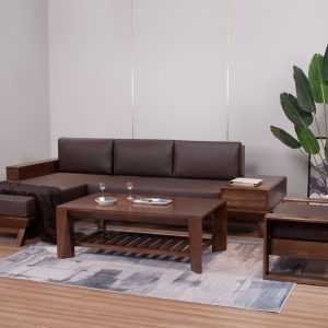 sofa gỗ tần bì bọc da góc chữ L